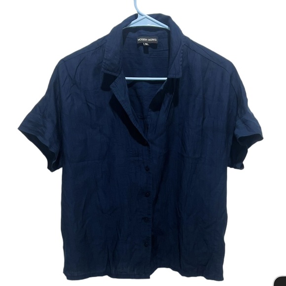 Modern Works Women's Navy Button Down Shirt - Picture 1 of 3